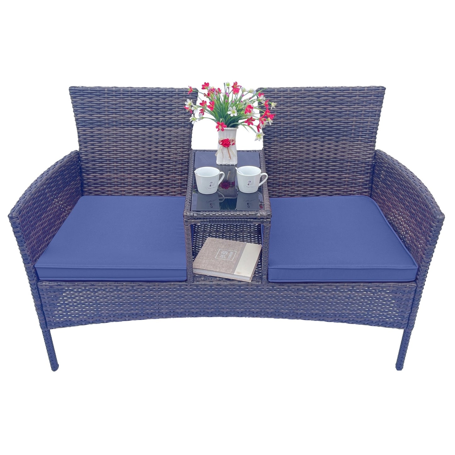 Wicker Patio Conversation Furniture Set – Blue & Brown | TrendyNest Collective