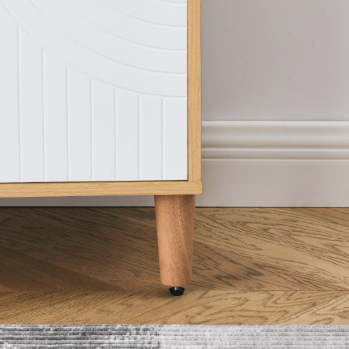 Modern Natural Wood Storage Cabinet – Freestanding Sideboard with Doors, Adjustable Shelves & Solid Wood Legs for Kitchen, Dining Room, or Living Room