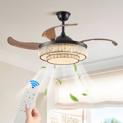 Modern LED Retractable Ceiling Fan with Light and Remote Control