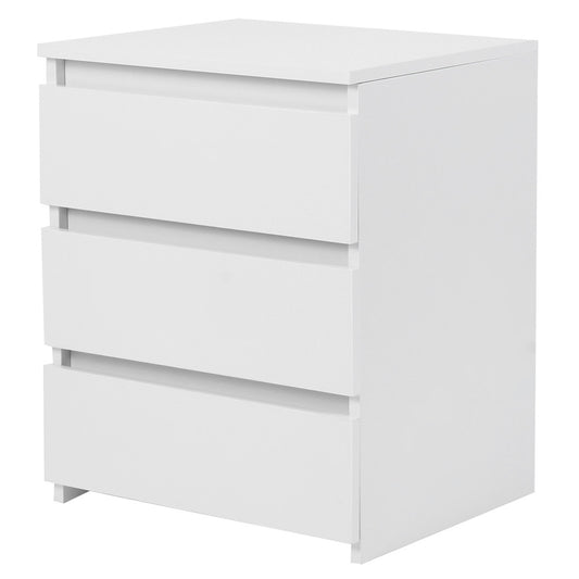 White Modern Bedside Table Nightstand with 3 Storage Drawers - Bedroom Furniture