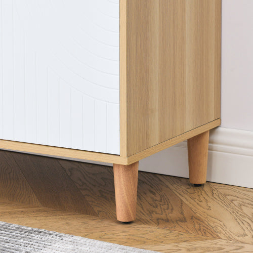 Modern Natural Wood Storage Cabinet – Freestanding Sideboard with Doors, Adjustable Shelves & Solid Wood Legs for Kitchen, Dining Room, or Living Room