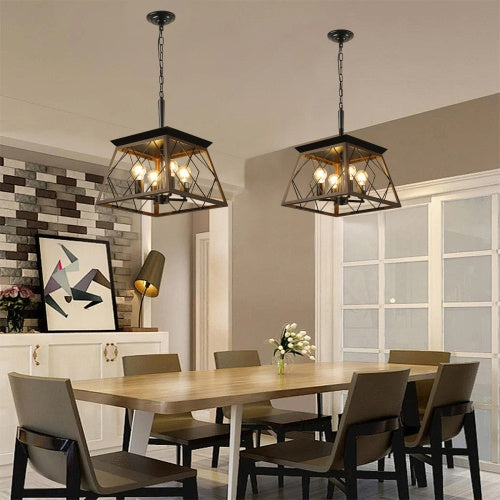 Farmhouse Chandelier – 4-Light Rustic Antique Pendant Light for Kitchen, Dining, Entryway