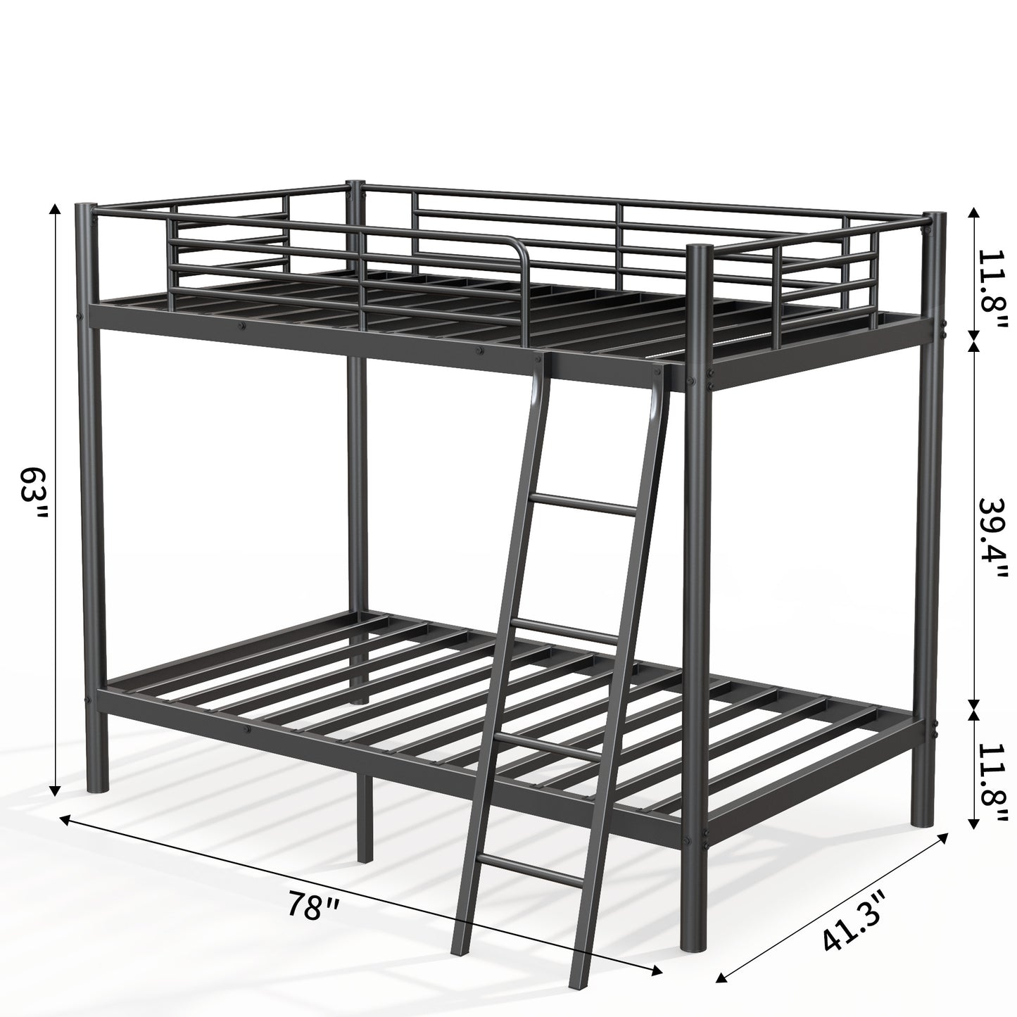 Twin Over Twin Metal Loft Bunk Bed with Ladder & Guardrails – Space-Saving Design for Bedrooms and Dorms