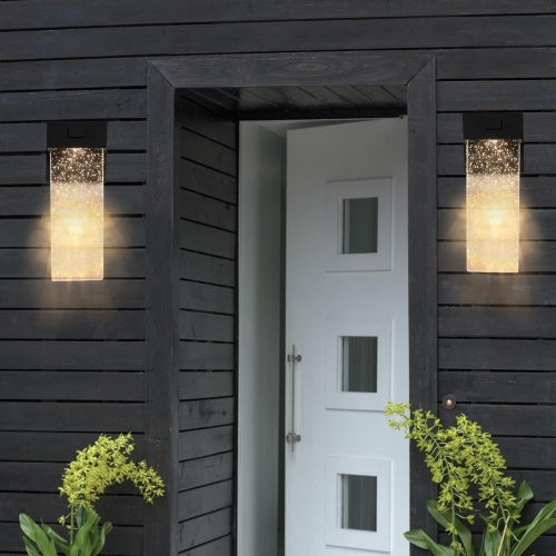 Modern Outdoor Waterproof LED Wall Lights – Set of 2 (Black Finish with Crystal Bubble Lampshade)
