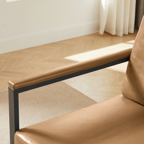 Tech Cloth Armchair – Retro Accent Chair with Faux Leather Armrests, Metal Frame, Water-Resistant Fabric, Padded Cushion