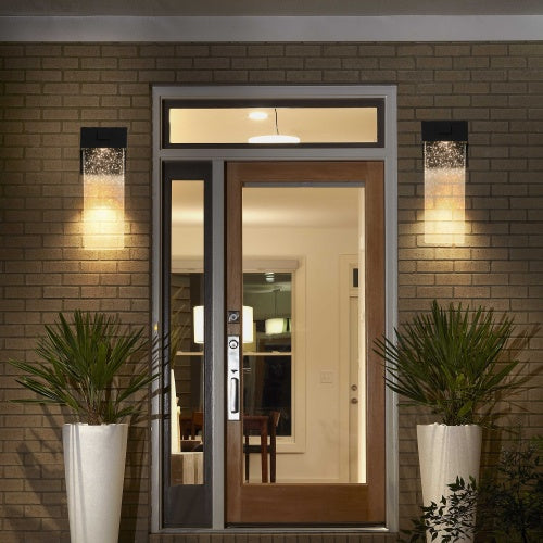 Modern Outdoor Waterproof LED Wall Lights – Set of 2 (Black Finish with Crystal Bubble Lampshade)