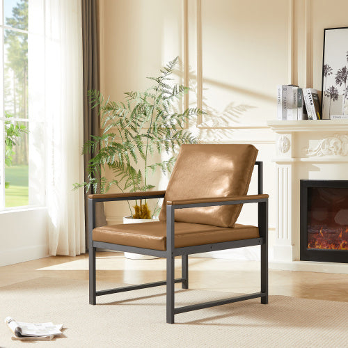 Tech Cloth Armchair – Retro Accent Chair with Faux Leather Armrests, Metal Frame, Water-Resistant Fabric, Padded Cushion