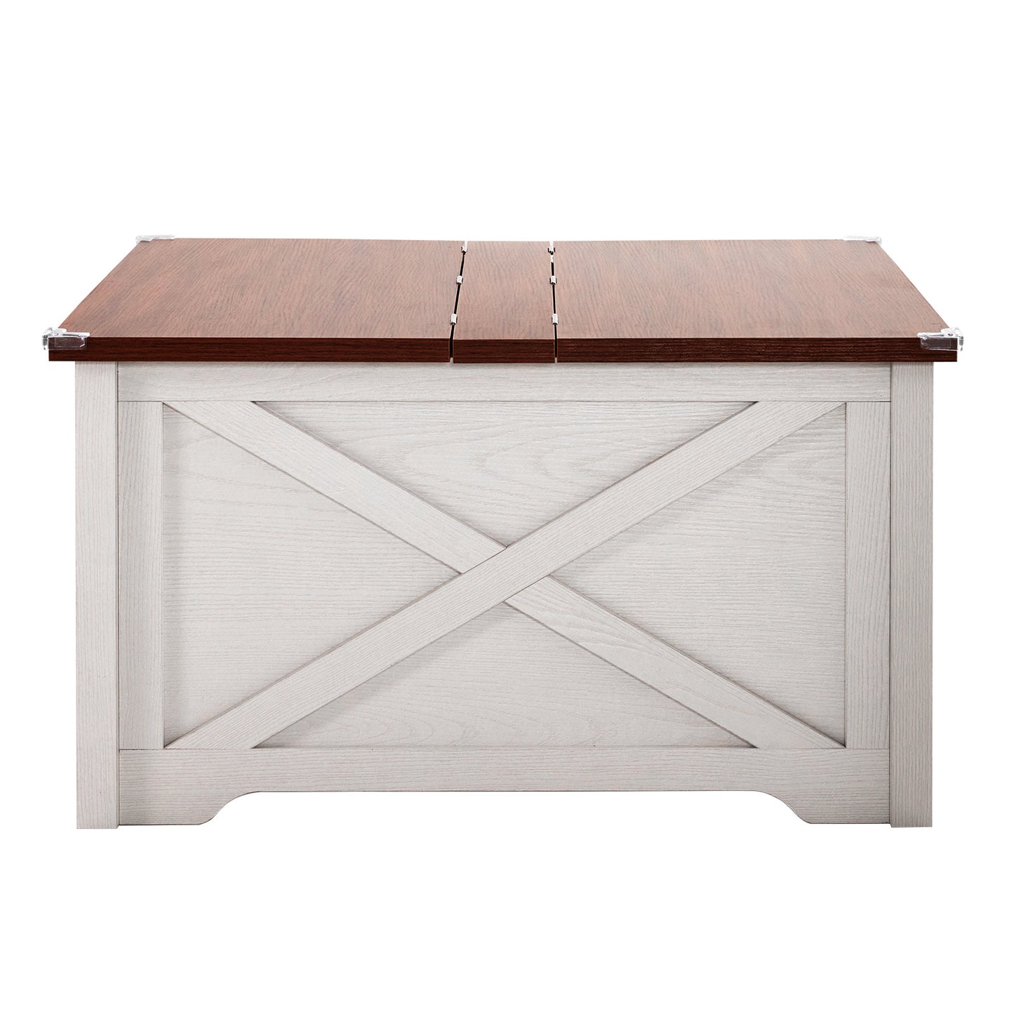Modern Square Coffee Table with Hidden Storage – X-Frame Wood Design (31.5”)