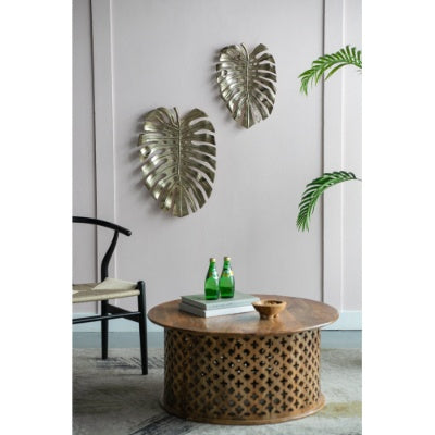 Gold Monstera Leaf Wall Décor – Aluminum Modern Wall Accent or Decorative Tray (18.9" x 13.4")