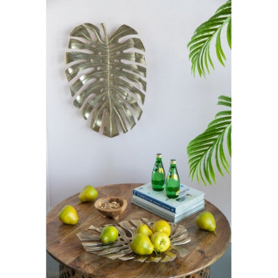 Gold Monstera Leaf Wall Décor – Aluminum Modern Wall Accent or Decorative Tray (18.9" x 13.4")