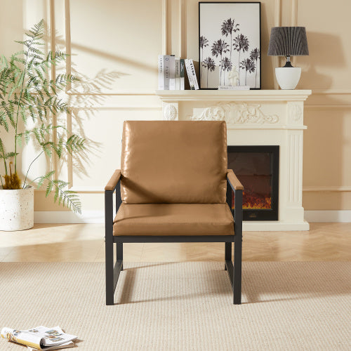 Tech Cloth Armchair – Retro Accent Chair with Faux Leather Armrests, Metal Frame, Water-Resistant Fabric, Padded Cushion