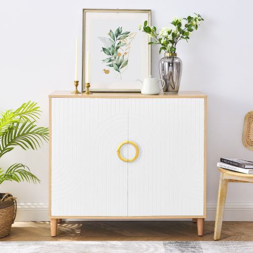 Modern Natural Wood Storage Cabinet – Freestanding Sideboard with Doors, Adjustable Shelves & Solid Wood Legs for Kitchen, Dining Room, or Living Room