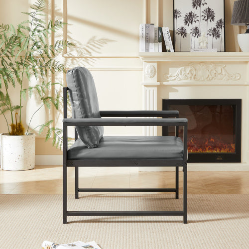 Retro PVC Artificial Leather Accent Chair – Modern Armchair with Metal Frame and Padded Cushion for Living Room, Office, or Bedroom – Gray