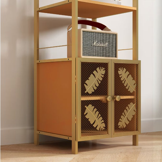 Freestanding Tall Cabinet – Narrow Metal Locker with Open Compartment & Doors (Orange + Gold, 58.8")