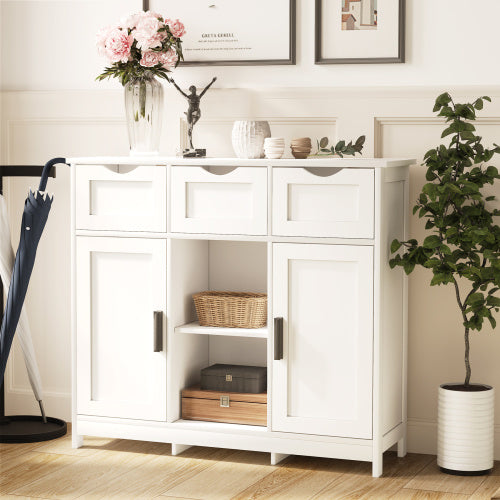 Multifunctional Wooden Storage Cabinet with Drawers & Adjustable Shelves, Accent Cabinet for Living Room, Bedroom, or Bathroom (White)