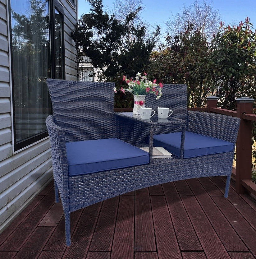Wicker Patio Conversation Furniture Set – Blue & Brown | TrendyNest Collective