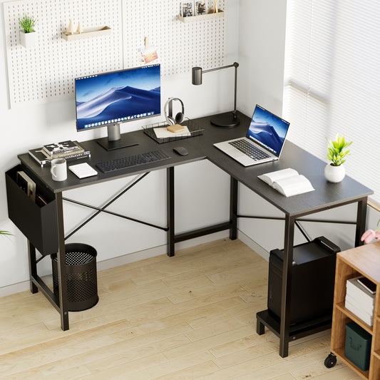 L-Shaped Computer Desk, 49-Inch Corner Desk with Storage Pocket & CPU Stand – Home Office Gaming Workstation