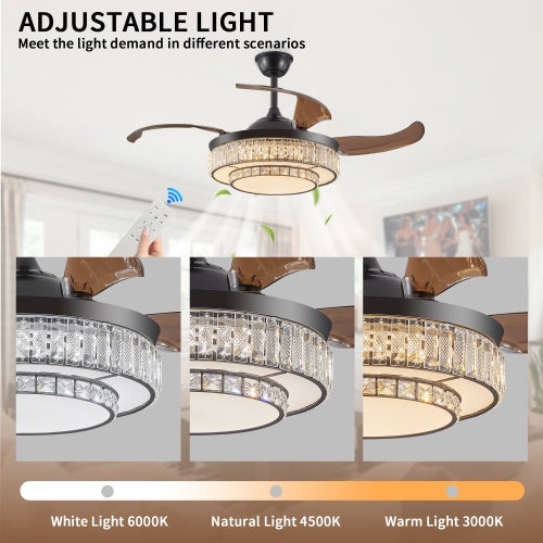 Modern LED Retractable Ceiling Fan with Light and Remote Control