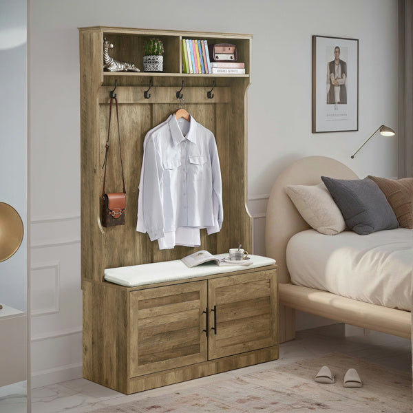 Modern Multi-Function Wardrobe & Storage Rack – Light Wood Finish