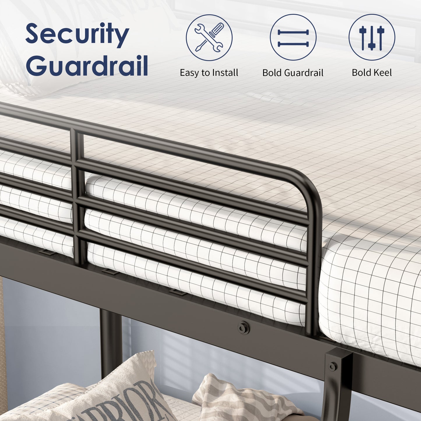 Twin Over Twin Metal Loft Bunk Bed with Ladder & Guardrails – Space-Saving Design for Bedrooms and Dorms