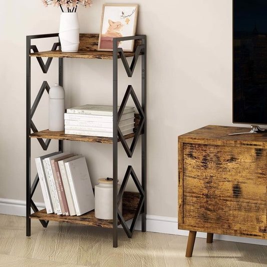 3-Layer Industrial Side Table with Storage Rack – Black & Rustic Wood