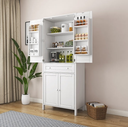 70.87" Tall Kitchen Pantry Cabinet with Drawer & Adjustable Shelves – White Storage Cabinet for Kitchen or Dining Room