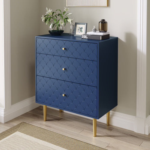 Solid Wood Bedside Table in Navy Blue