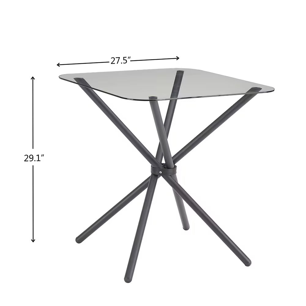 Dining Set for 2, Square Glass Tempered Dining Table with 4 Legs and 2 Metal Chairs, Black & Brown - Ideal for Home Office, Kitchen, or Dining Room