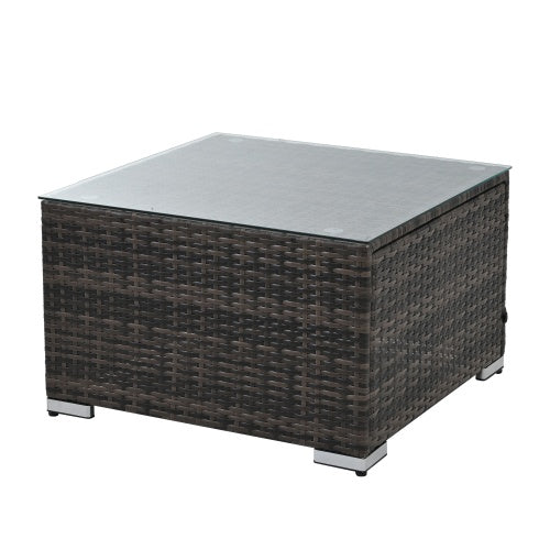 4-Piece PE Wicker Patio Furniture Set – Includes 2 Sofas, Ottoman & Tempered Glass Coffee Table | Brown Outdoor Seating Set