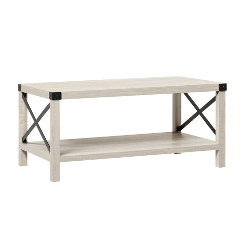 Farmhouse Metal-X Coffee Table with Lower Shelf – Stone Grey