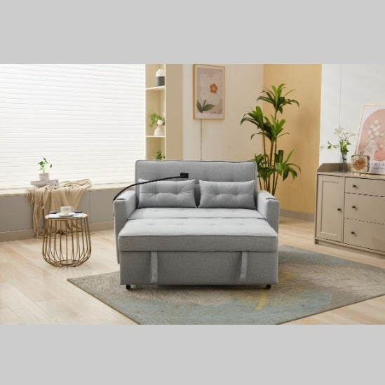 Futon Chair Bed – 3-in-1 Convertible Sleeper with USB Ports, Cup Holders & Storage Pockets – White, Wear-Resistant Leather
