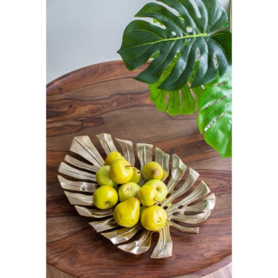 Gold Monstera Leaf Wall Décor – Aluminum Modern Wall Accent or Decorative Tray (18.9" x 13.4")