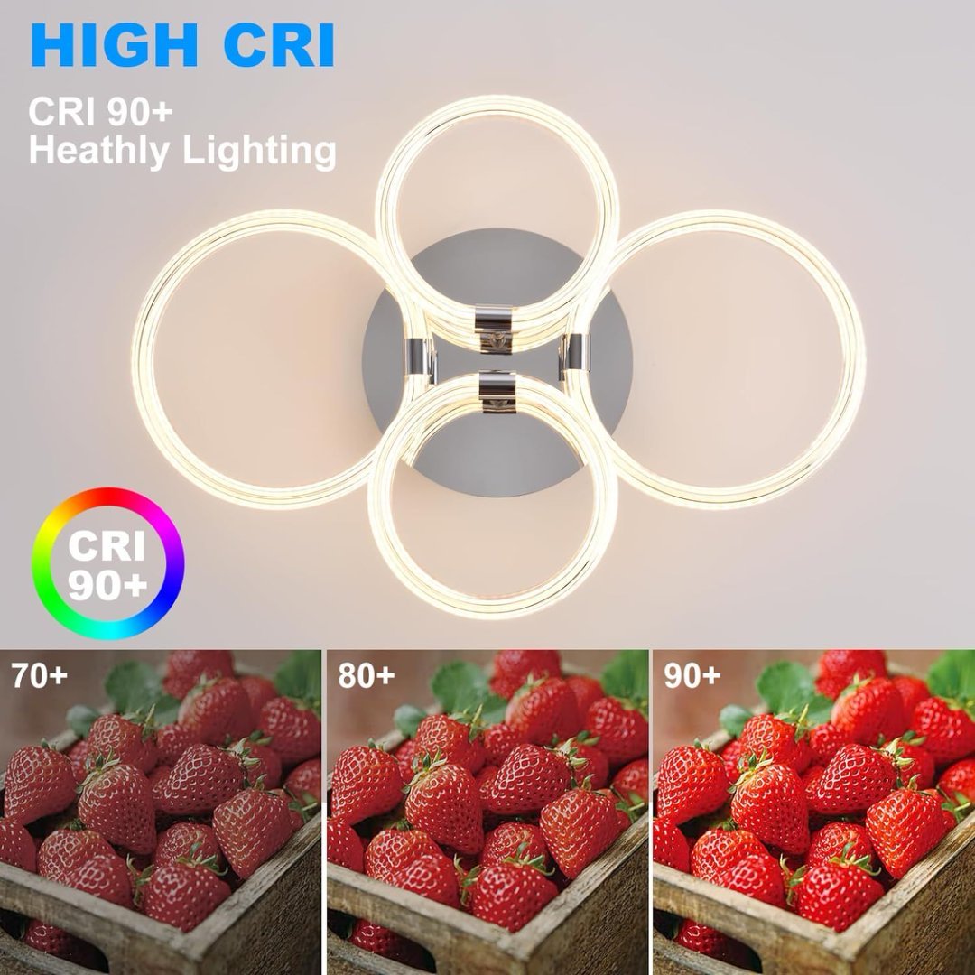 Modern LED Ceiling Light with Remote – 4-Head Flush Mount Ring Fixture