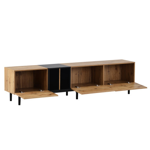 Modern TV Stand for 80-Inch TVs – Natural Wood Media Console with 3 Doors & Spacious Storage