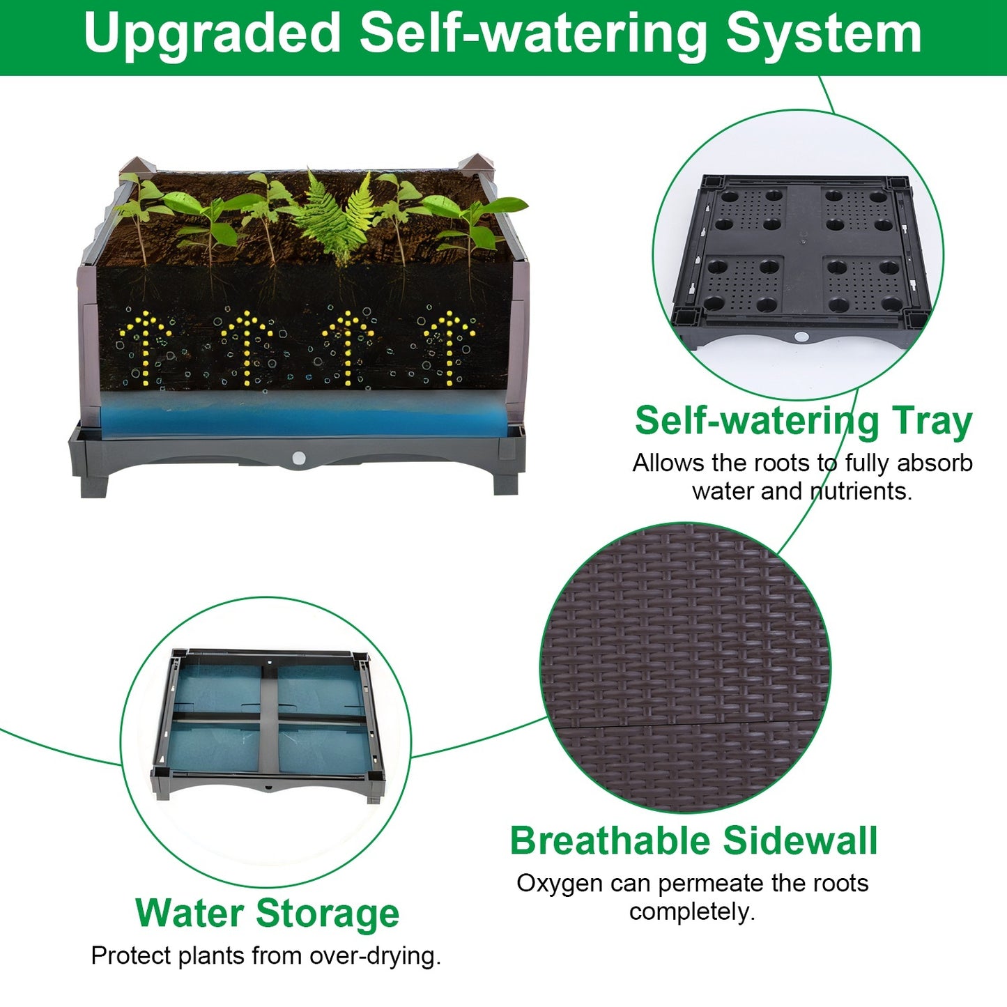 Self-Watering Raised Garden Bed – Rattan Pattern (11.8" x 11.8" x 13.8")