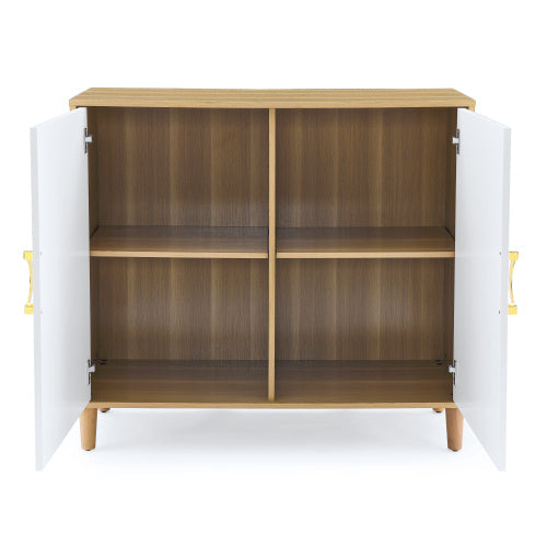 Modern Natural Wood Storage Cabinet – Freestanding Sideboard with Doors, Adjustable Shelves & Solid Wood Legs for Kitchen, Dining Room, or Living Room
