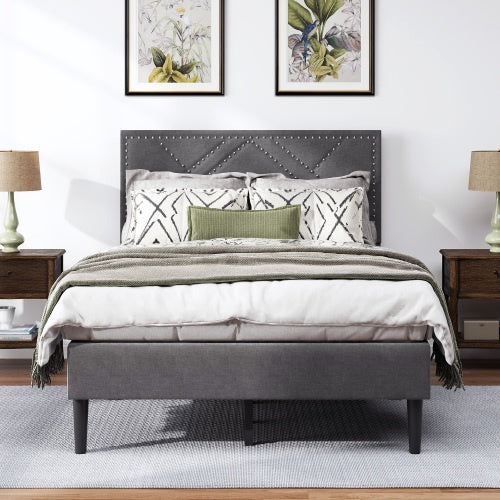 Queen Bed Frame – Carbon Gray | Upholstered Linen, Strong & Silent, Underbed Storage (No Box Spring Needed)