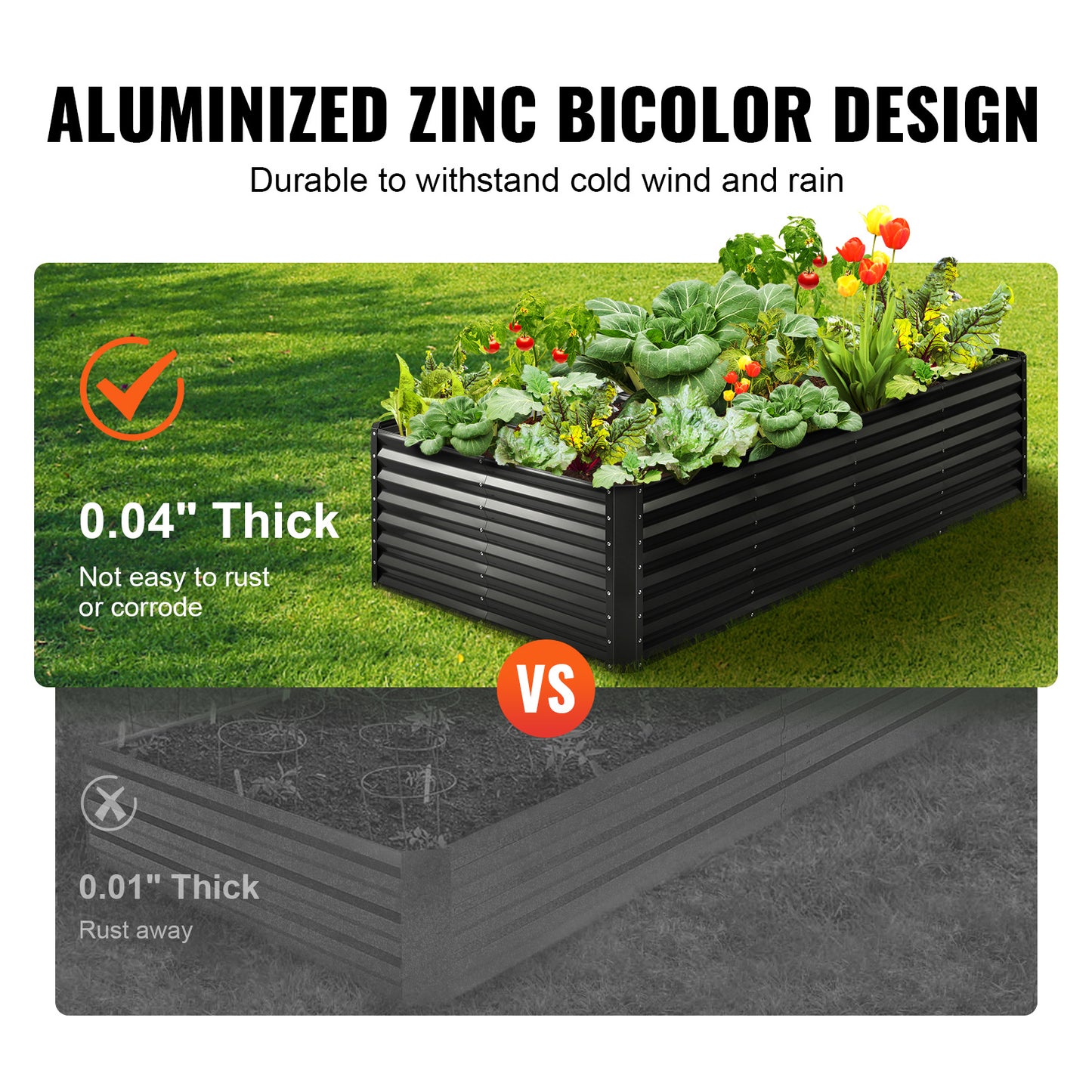 94.5" Galvanized Metal Raised Garden Bed with Complete Planting Kit – Dark Gray