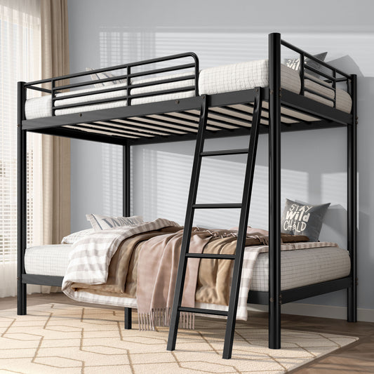 Twin Over Twin Metal Loft Bunk Bed with Ladder & Guardrails – Space-Saving Design for Bedrooms and Dorms