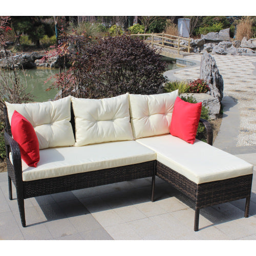 Outdoor Patio Conversation Set – 2-Piece Wicker Sectional Sofa with Cushions