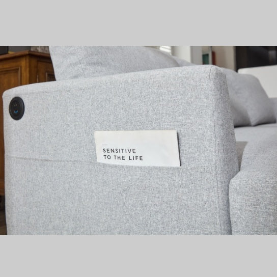 Fabric 3-Seater Couch with USB and Type-C Charging Ports – Light Green/Light Gray