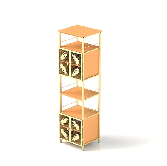 Freestanding Tall Cabinet – Narrow Metal Locker with Open Compartment & Doors (Orange + Gold, 58.8")