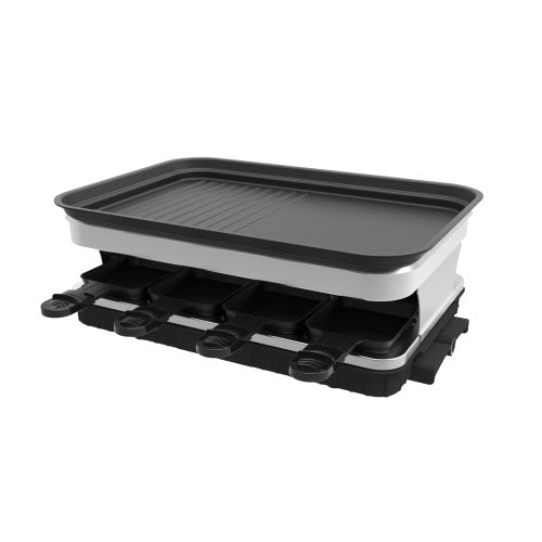 8-Person Raclette Grill – Non-Stick Coated Grill Plate, 8 Mini Pans, Adjustable Temperature Control, 1500W Party Grill