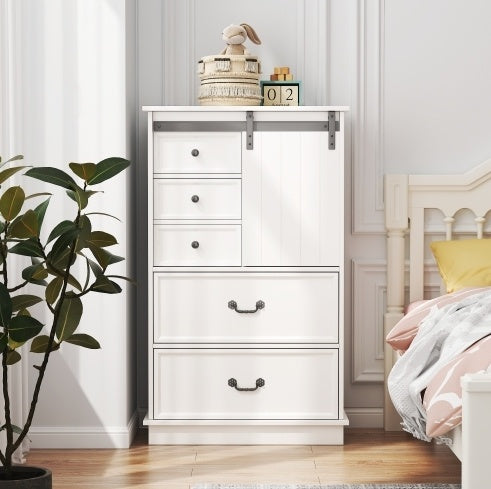 51'' Farmhouse Drawer Chest with Sliding Door