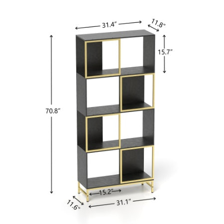 4-Tier Storage Shelves – Black & Gold Industrial Bookcase