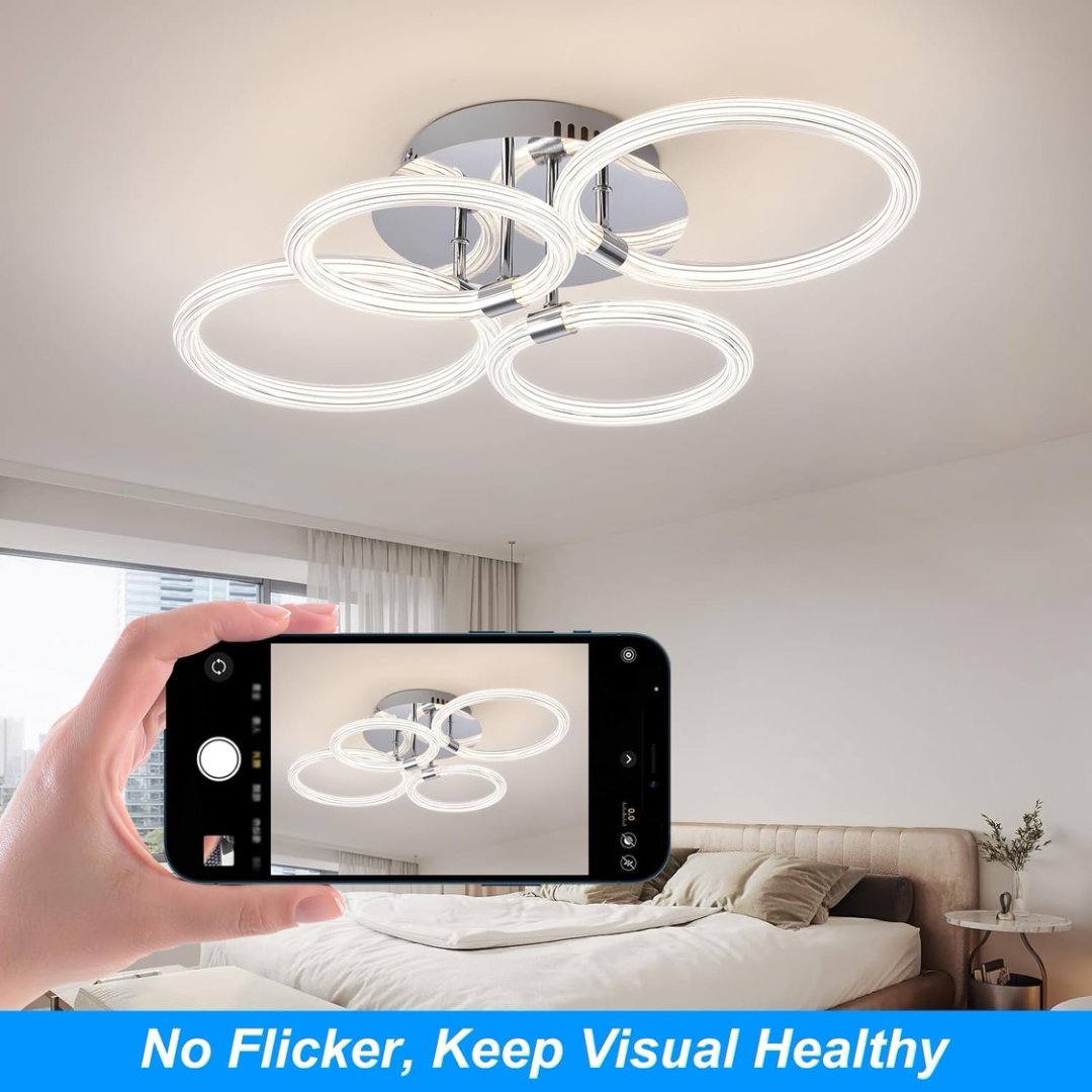 Modern LED Ceiling Light with Remote – 4-Head Flush Mount Ring Fixture