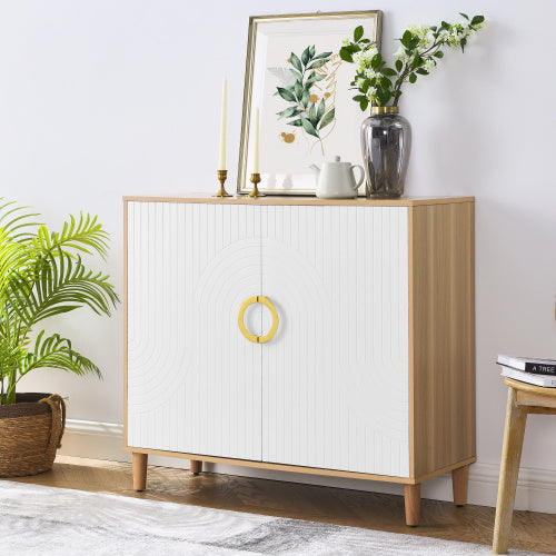 Modern Natural Wood Storage Cabinet – Freestanding Sideboard with Doors, Adjustable Shelves & Solid Wood Legs for Kitchen, Dining Room, or Living Room
