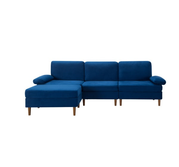 102.4" Modular Sectional Sofa with Ottoman – Navy Blue Velvet