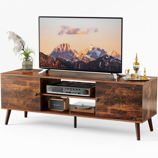Modern Panel TV Cabinet – Adjustable Shelves & Cable Management, Fits 55"–60" TVs, Rust Finish Entertainment Stand