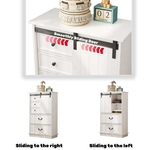 51'' Farmhouse Drawer Chest with Sliding Door